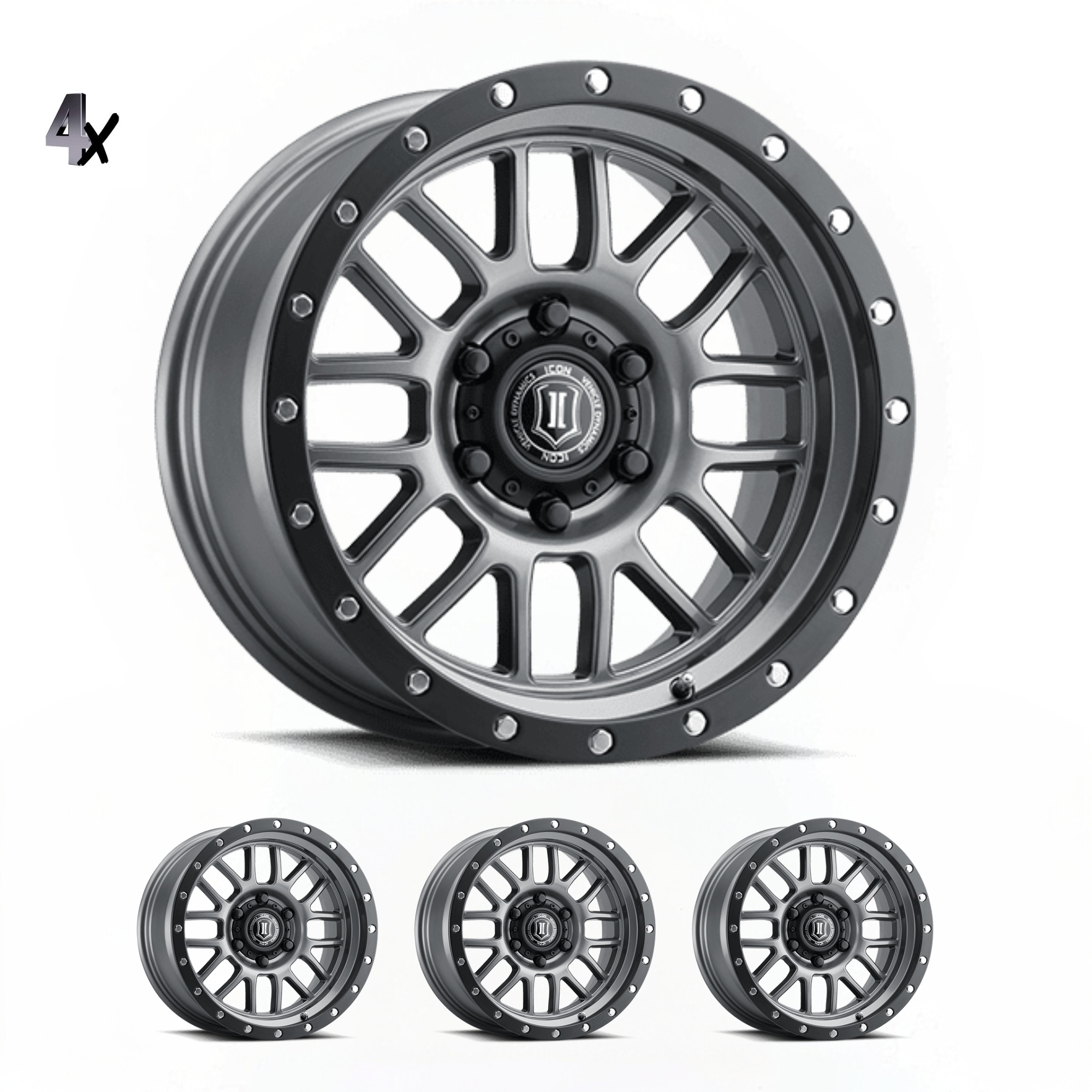 SILVERADO/SUBURBAN/SIERRA 1500 (17×8.50) 4x ALPHA GUNMETAL WITH BLACK RING 6×5.5″ (0 OFFSET)