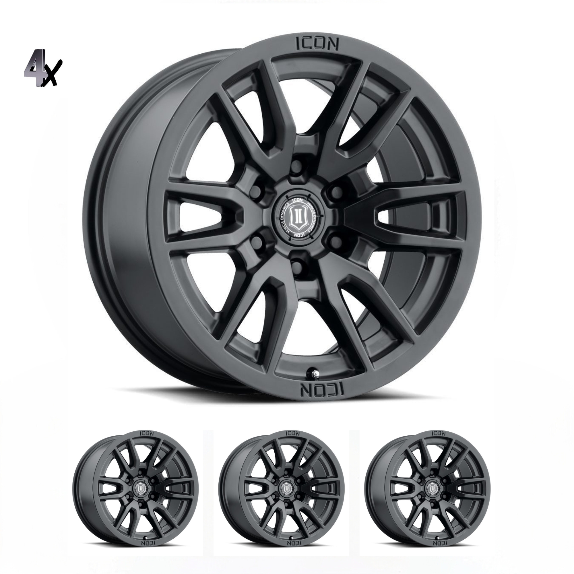 (17×8.5) 4x VECTOR6 SATIN BLACK 6×5.5 (0 OFFSET)