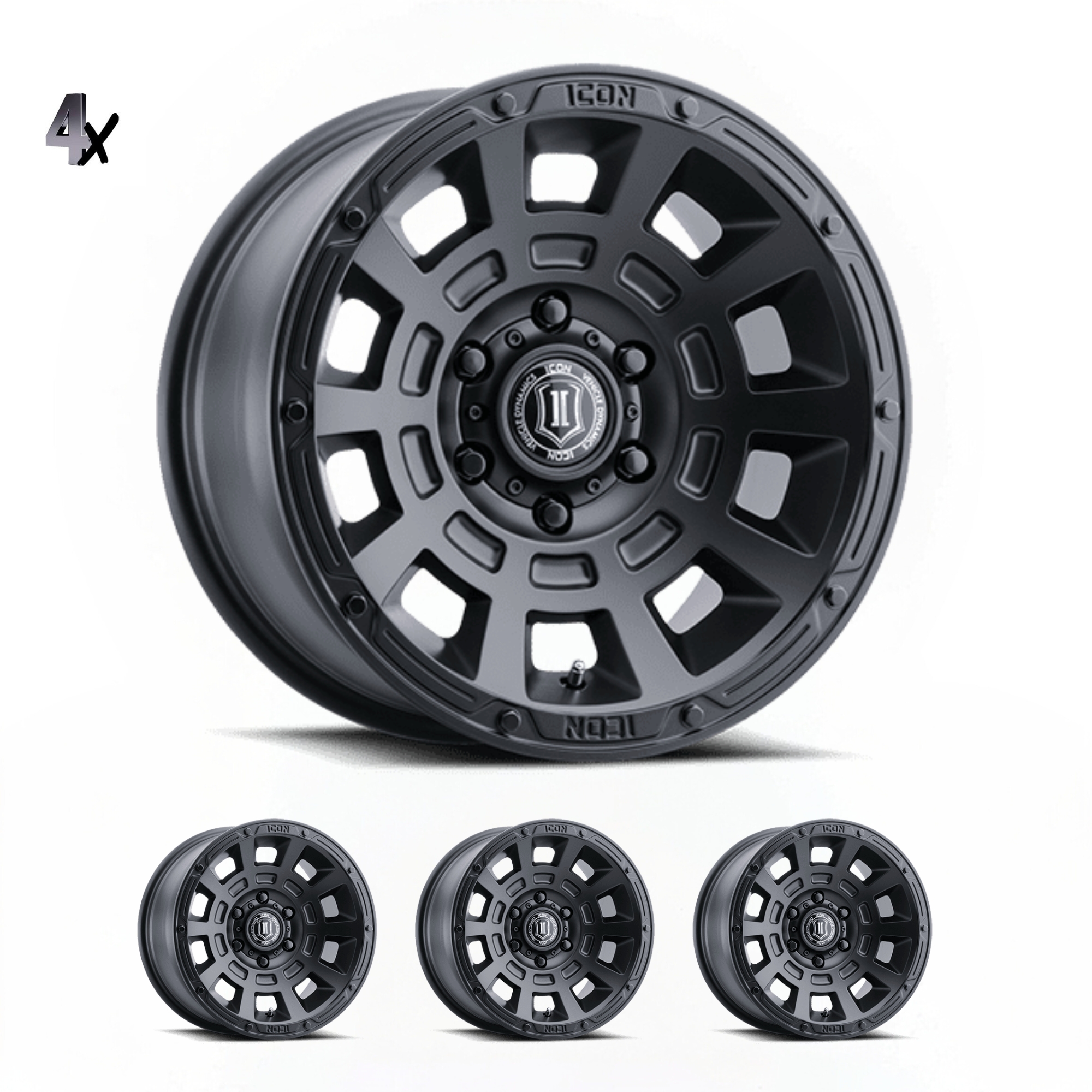 SILVERADO/SUBURBAN/SIERRA 1500 (17×8.50) 4x THRUST SATIN BLACK 6×5.5″ (0 OFFSET)