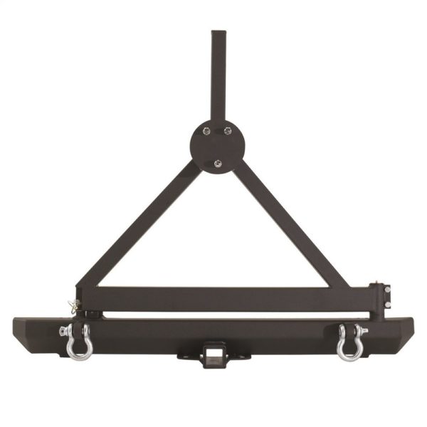 CLASSIC ROCK CRAWLER REAR BUMPER AND TIRE CARRIER WITH RECEIVER HITCH AND D-RING MOUNTS (BLACK)